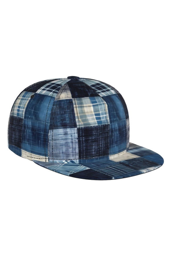 Indigo Patchwork Quilt for Baseball Cap Men Cap Flat Brim for Men Women Teens Adjustable Baseball Cap