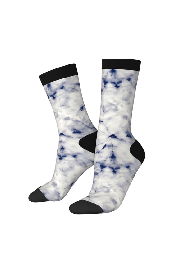 Indigo Tie Dye Pattern Adult Middle Tube Socks Breathable Sock Non-Pilling,Contrasting Color Design