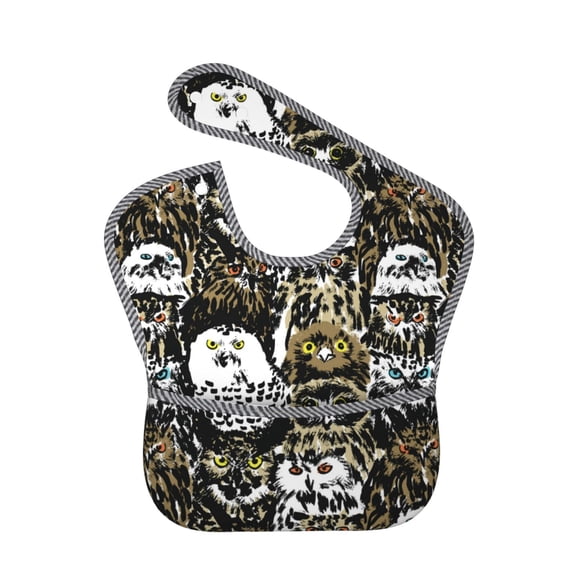 Hirioo Ink Graffiti Owl for Baby Waterproof Pocket Bib Adjustable Closed for Babies Toddlers with Large Pocket 6-24Months