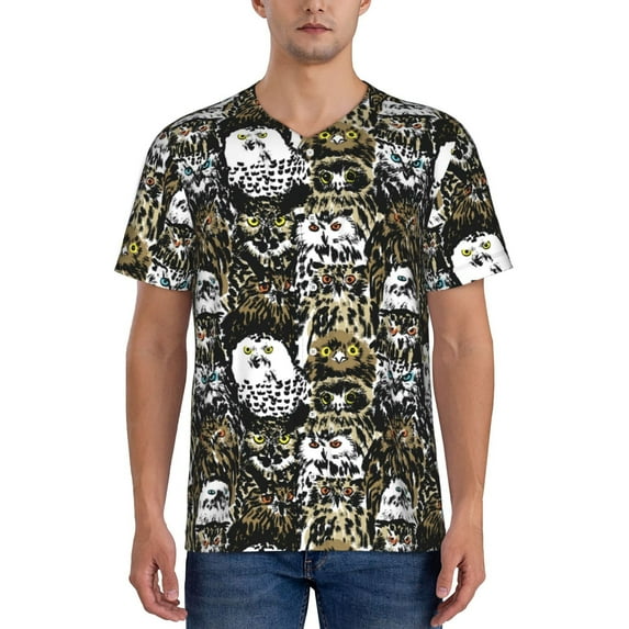 Hirioo Ink Graffiti Owl for Men's Baseball T-shirt Shirts Short Sleeve Casual Summer Button Stretch T Shirts,Size S-4XL-4X-Large