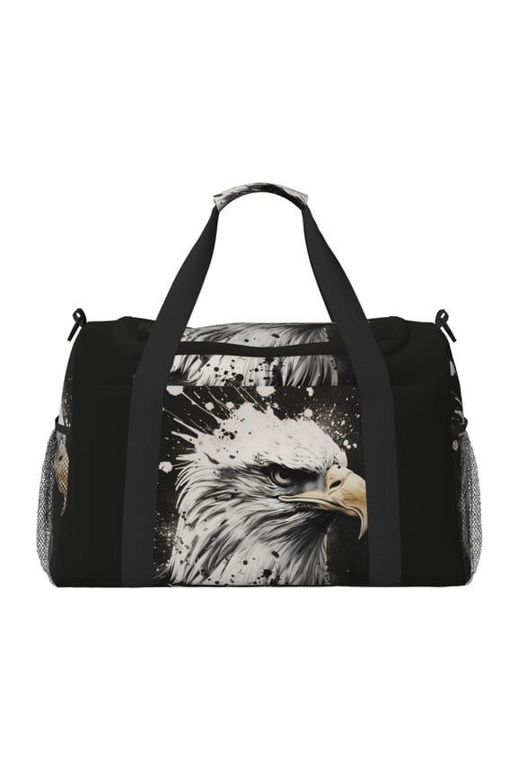 Ink Style Bald Eagle Hand Travel Bag for Men Women,Durable and Spacious Travel Bag with Multiple Pockets for Work, Travel, Weekend Getaways