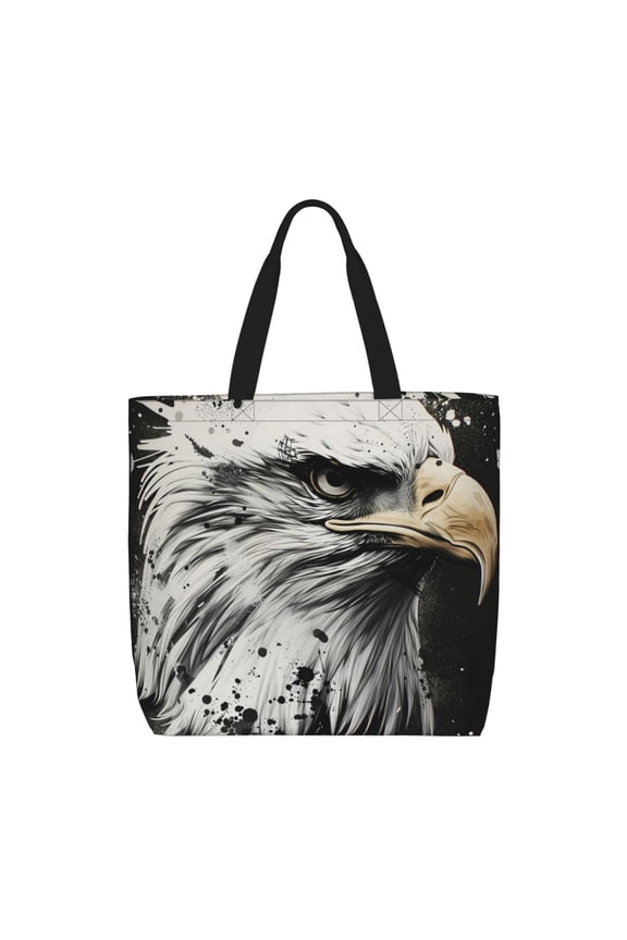 Ink Style Bald Eagle for Tote Bag for Women, Quilted Shoulder Bag with Zipper, Large Capacity Handbags for Casual, Travel, Work