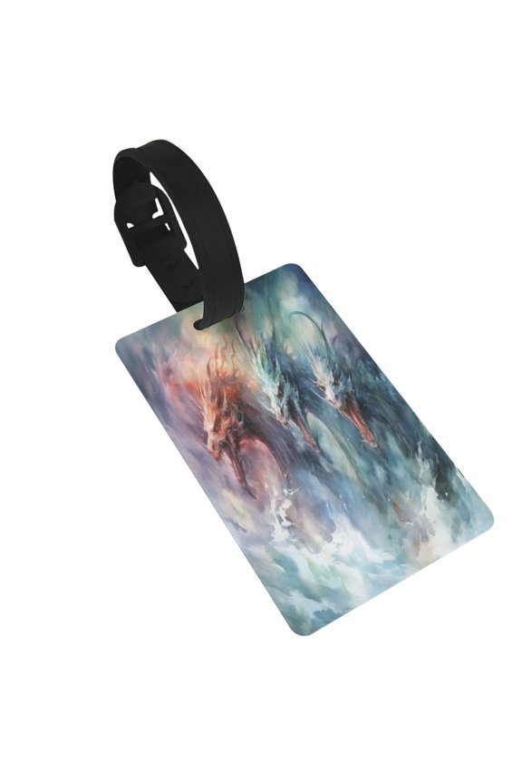 Ink Style Wave Dragon for Luggage ID Tag with Adjustable Strap Travel Baggage Bag Tags Suitcase Identify Labels for Women Men