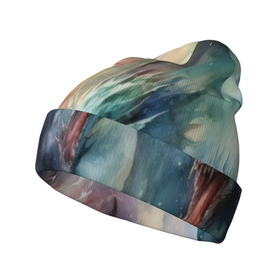 Hirioo Ink Style Wave Dragon for Men's Knit Cuffed Beanie for Outdoor Activities Unisex