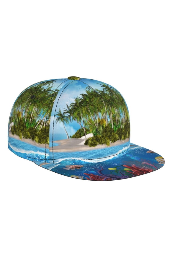 Island And Coral Reef for Baseball Cap Men Cap Flat Brim for Men Women Teens Adjustable Baseball Cap