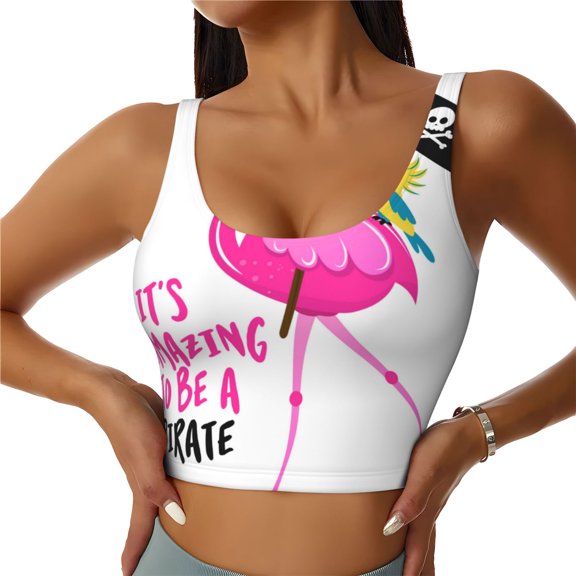 Hirioo It'S Flamazing To Be A Pirate for Women's Sports Vest with Full-Print Design, Stretchy Fabric and Removable Pads-Medium
