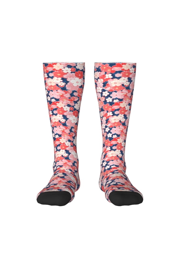 Japanese Cherry Blossoms for Adult Stockings Breathable Sock Non-Pilling,Contrasting Color Design