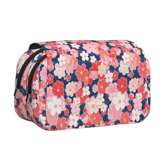 Hirioo Japanese Cherry Blossoms for Large Grid Mesh Pencil Case with Zipper Stationery Organizer Case