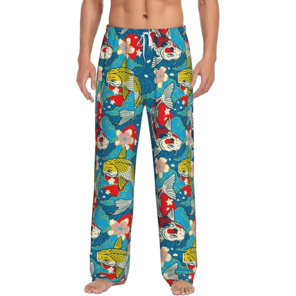 Hirioo Japanese Koi for Men's PJ Pajama Pants Sleep Pants Men's Home Trousers with Pockets,S-3XL-X-Large
