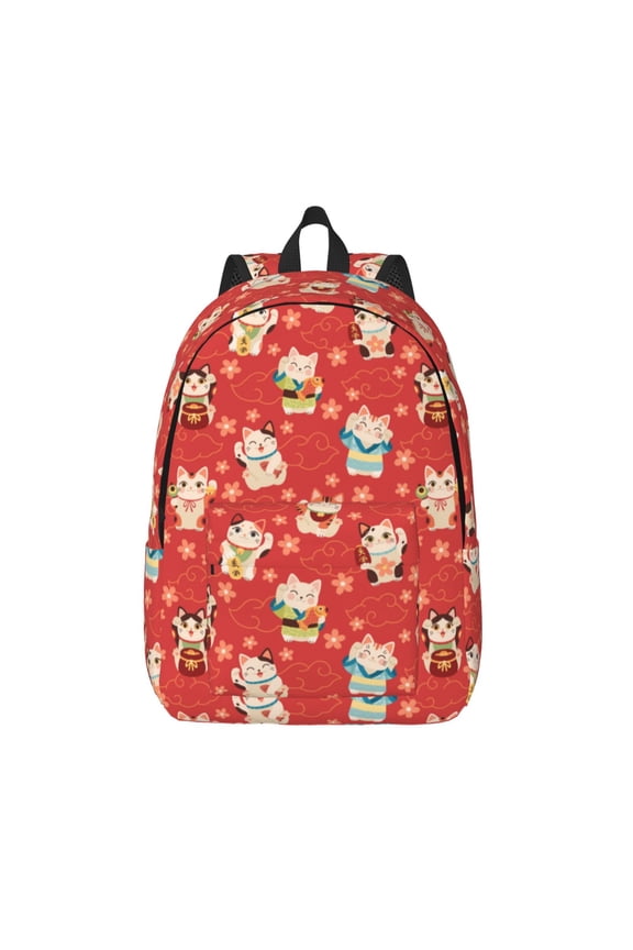 Japanese Maneki Cats Canvas Backpack, Durable Travel Backpack with Multiple Compartments,Large Capacity, Backpack for School, Hiking, Work