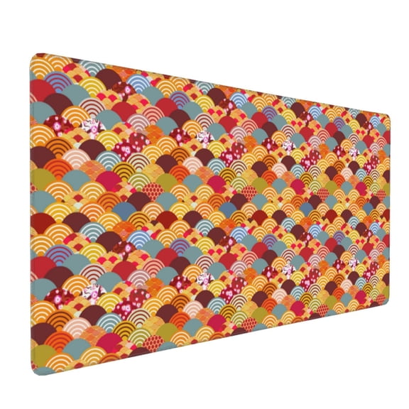 Hirioo Japanese Style Fish Scales for Mouse Pad ,Anti-Slip Base, Durable Stitched Edges, Perfect for Gaming, Office, and Home Use,16x35.5in