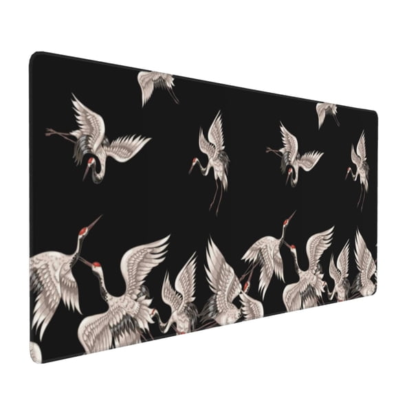 Hirioo Japanese White Crane for Mouse Pad ,Anti-Slip Base, Durable Stitched Edges, Perfect for Gaming, Office, and Home Use,16x35.5in