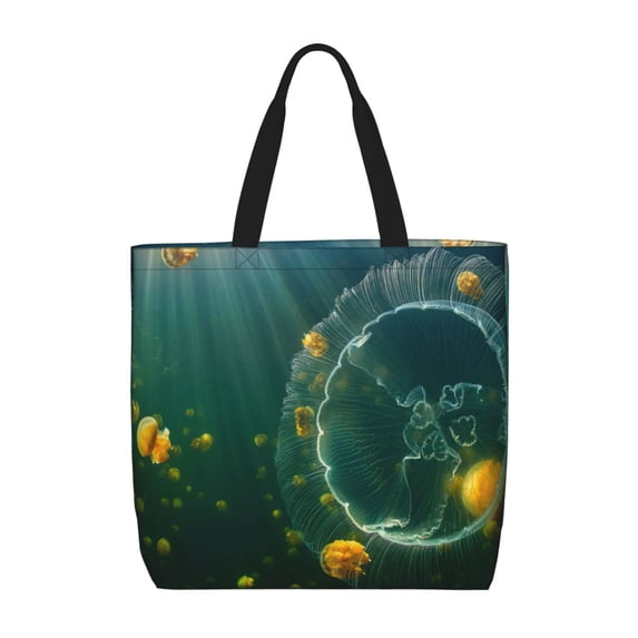 Hirioo Jelly Fish for Tote Bag for Women, Quilted Shoulder Bag with Zipper, Large Capacity Handbags for Casual, Travel, Work