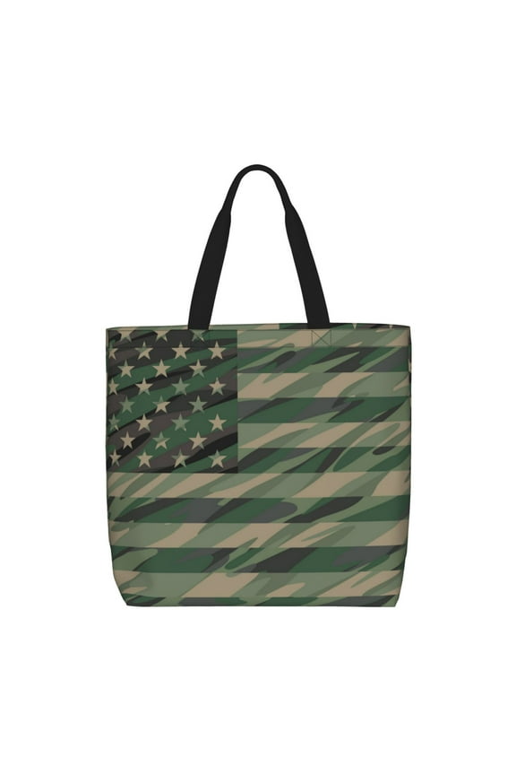 Jungle Green Camo USA Flag for Tote Bag for Women, Quilted Shoulder Bag with Zipper, Large Capacity Handbags for Casual, Travel, Work