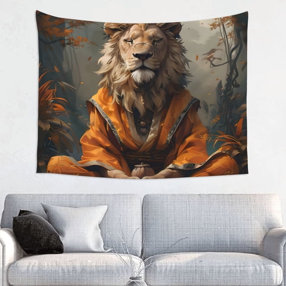 Hirioo Jungle Meditating Lion Print Tapestry Lightweight Fabric for Bedroom Aesthetic Home Wall Dorm Dcor Living Room Decor 29x37 Inch