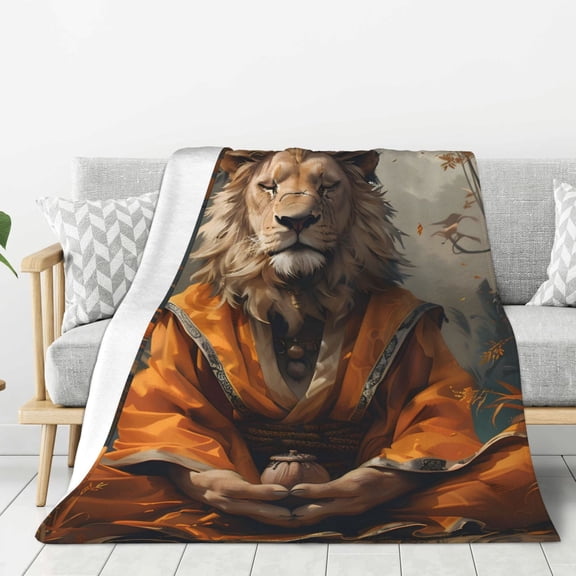 Hirioo Jungle Meditating Lion for Flannel Blanket, Cozy and Warm Throw for Bed or Couch ,Perfect for All Seasons-60"x50"