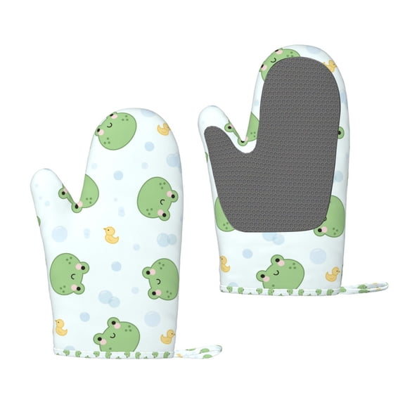 Hirioo Kawaii Frogs for Silicone Oven Mitts for BBQ, Baking, Cooking, Set of 2, Heat Resistant 260, Non-Slip Kitchen Essentials