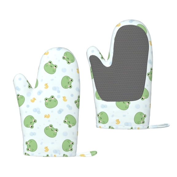Hirioo Kawaii Frogs for Silicone Oven Mitts for BBQ, Baking, Cooking, Set of 2, Heat Resistant 260, Non-Slip Kitchen Essentials