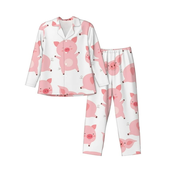 Hirioo Kawaii Pigs for Men's Pajama Sets 2 Piece Pjs Men's Long-Sleeved Pajama Set Button Down Sleepwear,S-XXL-Medium