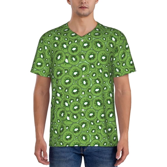 Hirioo Kiwi Fruit for Men's Baseball T-shirt Shirts Short Sleeve Casual Summer Button Stretch T Shirts,Size S-4XL-4X-Large