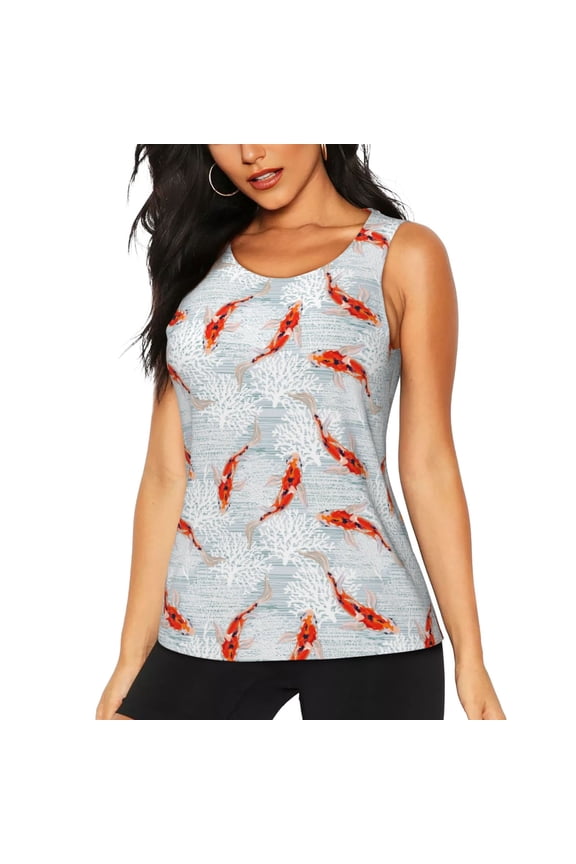 Koi Fish Corals,Spring Summer for Women's Workout Tank Top Sleeveless Workout Tops Athletic Gym Shirts-XX-Large