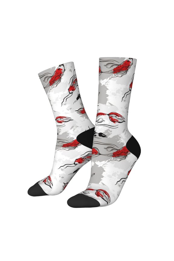 Koi Fish Pattern Adult Middle Tube Socks Breathable Sock Non-Pilling,Contrasting Color Design