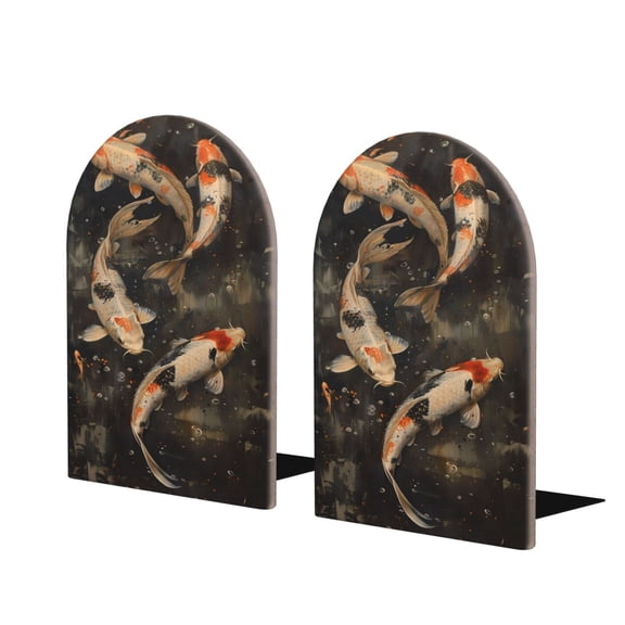 Hirioo Koi Fish Tranquility for Bookends Decorative Bookends for Shelves for Home or Office, Non-Slip Base