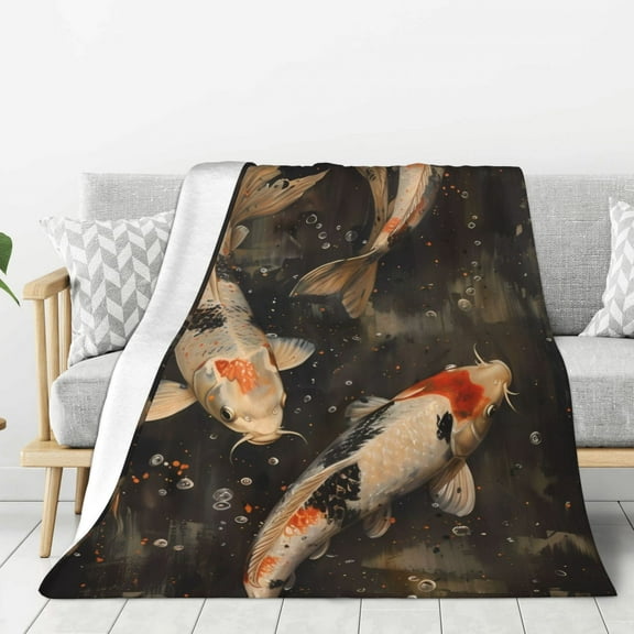 Hirioo Koi Fish Tranquility for Flannel Blanket, Cozy and Warm Throw for Bed or Couch ,Perfect for All Seasons-40"x30"