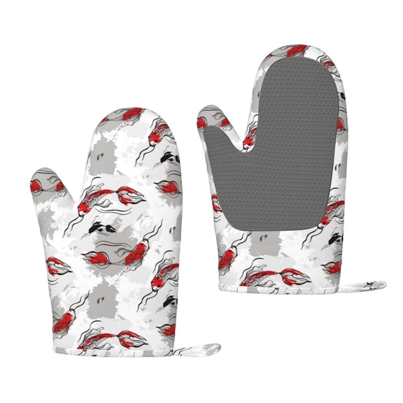 Hirioo Koi Fish for Silicone Oven Mitts for BBQ, Baking, Cooking, Set of 2, Heat Resistant 260, Non-Slip Kitchen Essentials