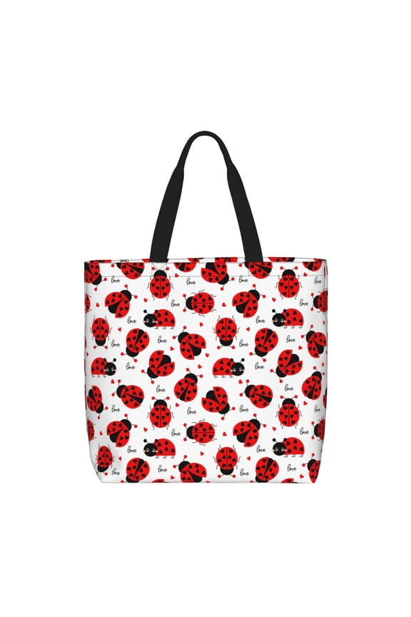 Ladybug And Heart for Tote Bag for Women, Quilted Shoulder Bag with Zipper, Large Capacity Handbags for Casual, Travel, Work