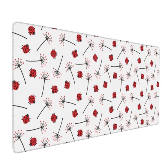 Hirioo Ladybug With Dandelion for Mouse Pad ,Anti-Slip Base, Durable Stitched Edges, Perfect for Gaming, Office, and Home Use,16x35.5in