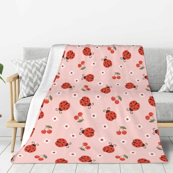 Hirioo Ladybug With Flower for Flannel Blanket, Cozy and Warm Throw for Bed or Couch ,Perfect for All Seasons-80"x60"