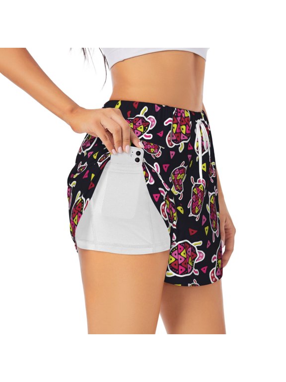 Ladybug for Women's Double Layer Athletic Shorts High-Performance Gym Shorts with Inner Pocket, Elastic Waistband-Small
