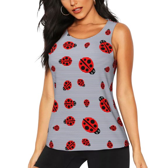 Hirioo Ladybug for Women's Workout Tank Top Sleeveless Workout Tops Athletic Gym Shirts-Medium