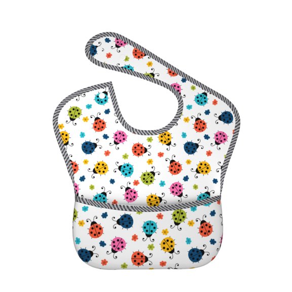Hirioo Ladybugs And Flowers for Baby Waterproof Pocket Bib Adjustable Closed for Babies Toddlers with Large Pocket 6-24Months