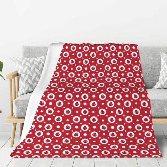 Hirioo Ladybugs And White Dots for Flannel Blanket, Cozy and Warm Throw for Bed or Couch ,Perfect for All Seasons-80"x60"