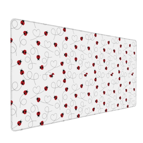 Hirioo Ladybugs Flying On Dotted Route for Mouse Pad ,Anti-Slip Base, Durable Stitched Edges, Perfect for Gaming, Office, and Home Use,16x35.5in