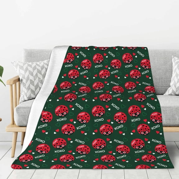 Hirioo Ladybugs In Love for Flannel Blanket, Cozy and Warm Throw for Bed or Couch ,Perfect for All Seasons-40"x30"