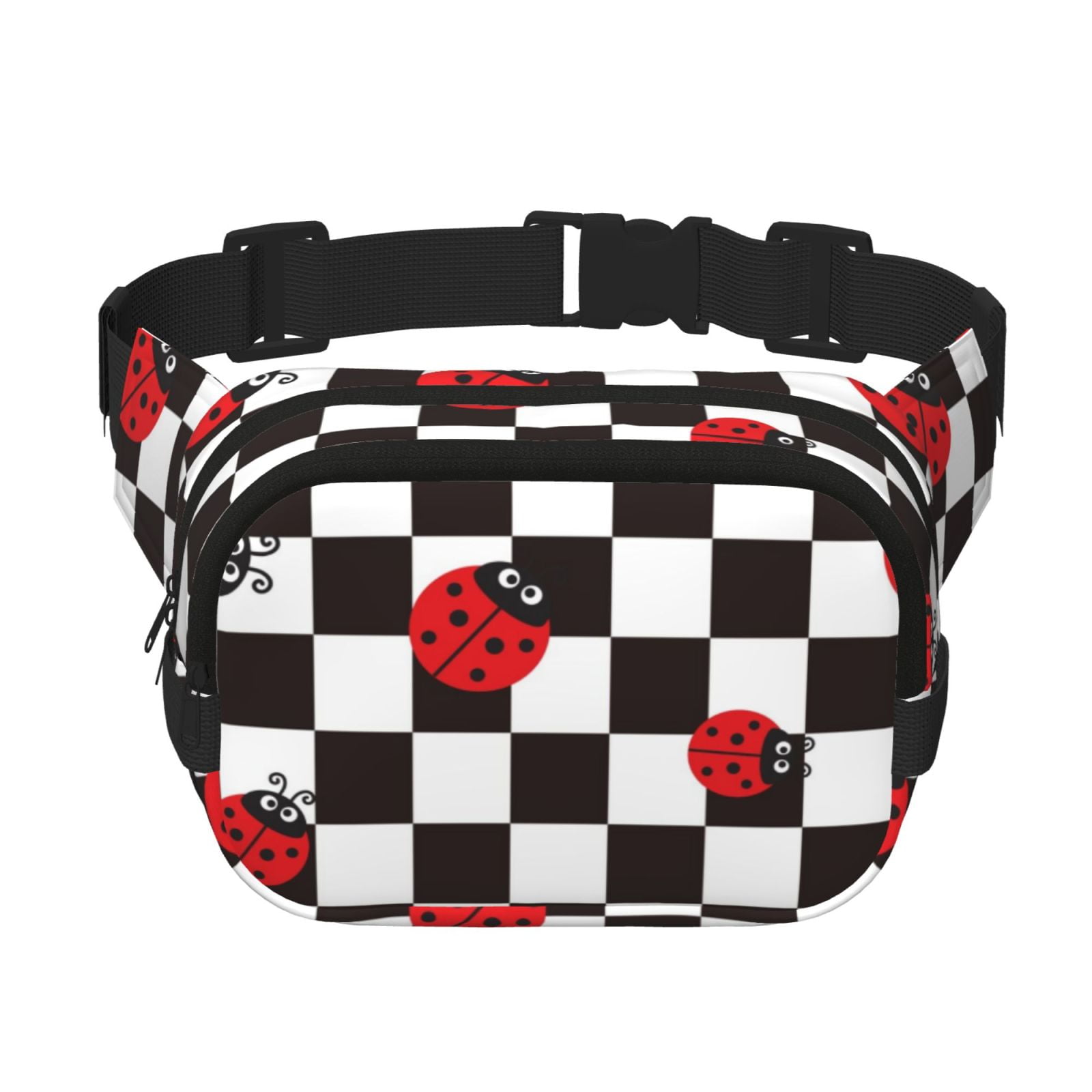 Hirioo Ladybugs Of Black And White Checkers for Double Layer Waist Bag Adjustable Fanny Pack For Travel Running Hiking