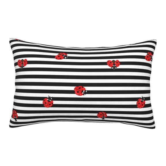 Hirioo Ladybugs on Black and White Striped for Plush Pillow Cover for Bedroom and Living Room ,Elegant, Comfortable Home Decor-20"x30"
