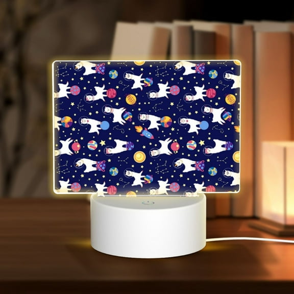 Hirioo Lama in Space for Rectangular Acrylic with Night Light Best Gifts for Lover Girl Mom, Valentine's Day Anniversary Birthday Wedding Present