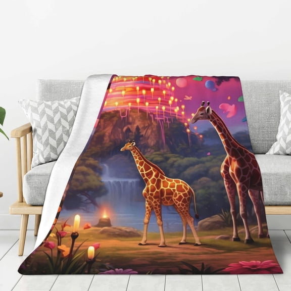 Hirioo Lantern Giraffes Magical Forest for Flannel Blanket, Cozy and Warm Throw for Bed or Couch ,Perfect for All Seasons-80"x60"