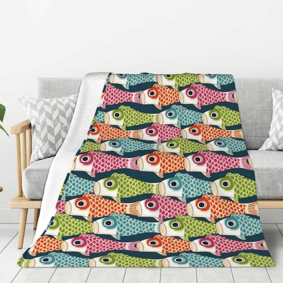 Hirioo Lantern Koi Fish for Flannel Blanket, Cozy and Warm Throw for Bed or Couch ,Perfect for All Seasons-40"x30"