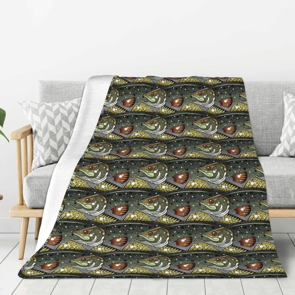 Hirioo Largemouth Bass Fish for Flannel Blanket, Cozy and Warm Throw for Bed or Couch ,Perfect for All Seasons-80"x60"