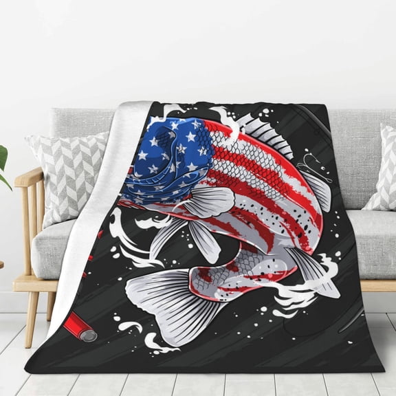 Hirioo Largemouth Bass Fish in USA for Flannel Blanket, Cozy and Warm Throw for Bed or Couch ,Perfect for All Seasons-