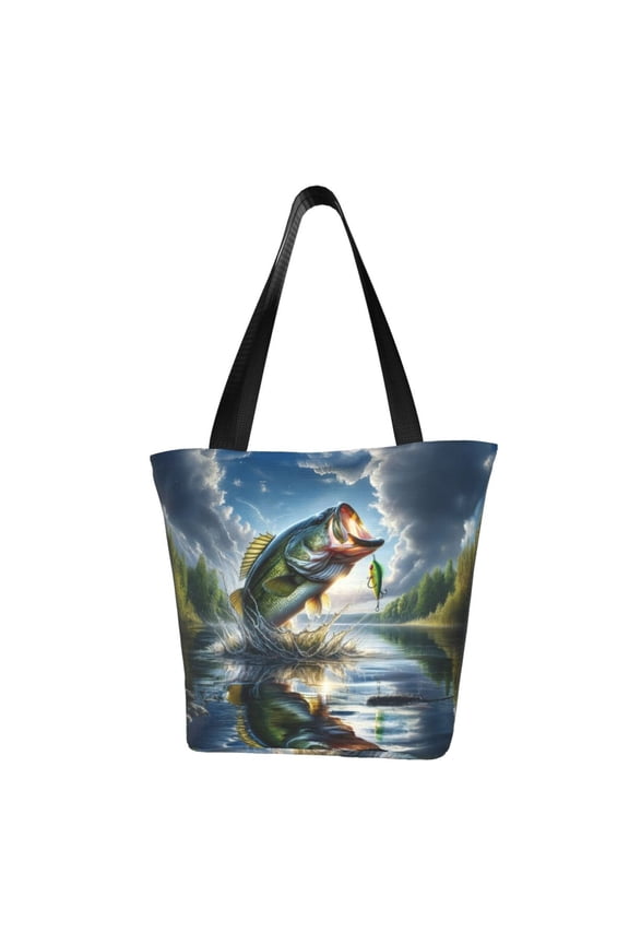 Largemouth Bass Jumping Out of The Water for Women's Casual Shoulder Tote Bag Handbag For Women Work College Travel Business Shopping