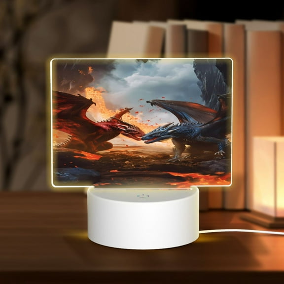 Hirioo Lava Dragon for Rectangular Acrylic with Night Light Best Gifts for Lover Girl Mom, Valentine's Day Anniversary Birthday Wedding Present