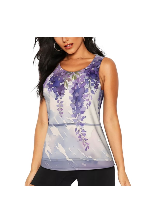 Lavender Blooms Window for Women's Workout Tank Top Sleeveless Workout Tops Athletic Gym Shirts-Large