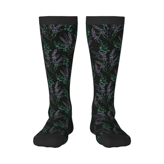 Hirioo Lavender Flowers for Adult Stockings Breathable Sock Non-Pilling,Contrasting Color Design