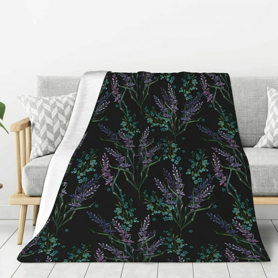 Hirioo Lavender Flowers for Flannel Blanket, Cozy and Warm Throw for Bed or Couch ,Perfect for All Seasons-40"x30"
